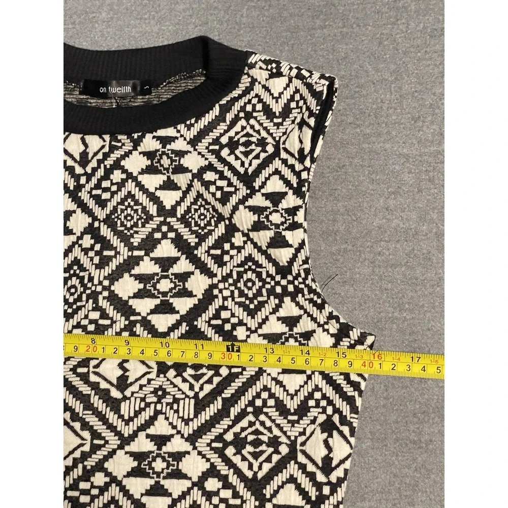 Black White Patterned Sleeveless Dress Geometric Print Fit Flare Casual Dress